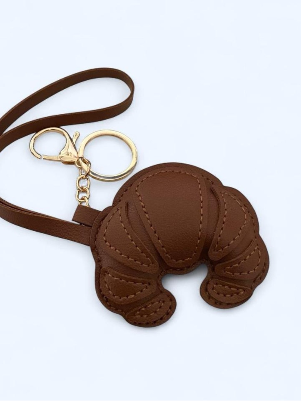 Brown Croissant Keychain with Gold Hardware